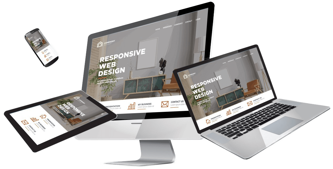 multiple devices with web pages showing responsive web design for churches